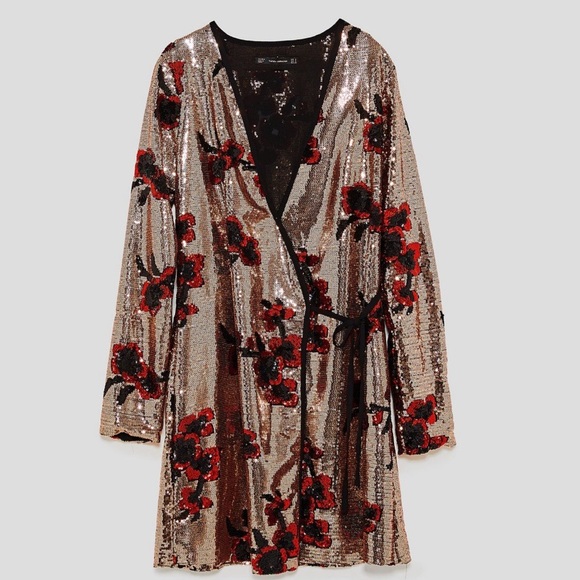 New ZARA Crossover Dress with Sequins Dress - Picture 1 of 3